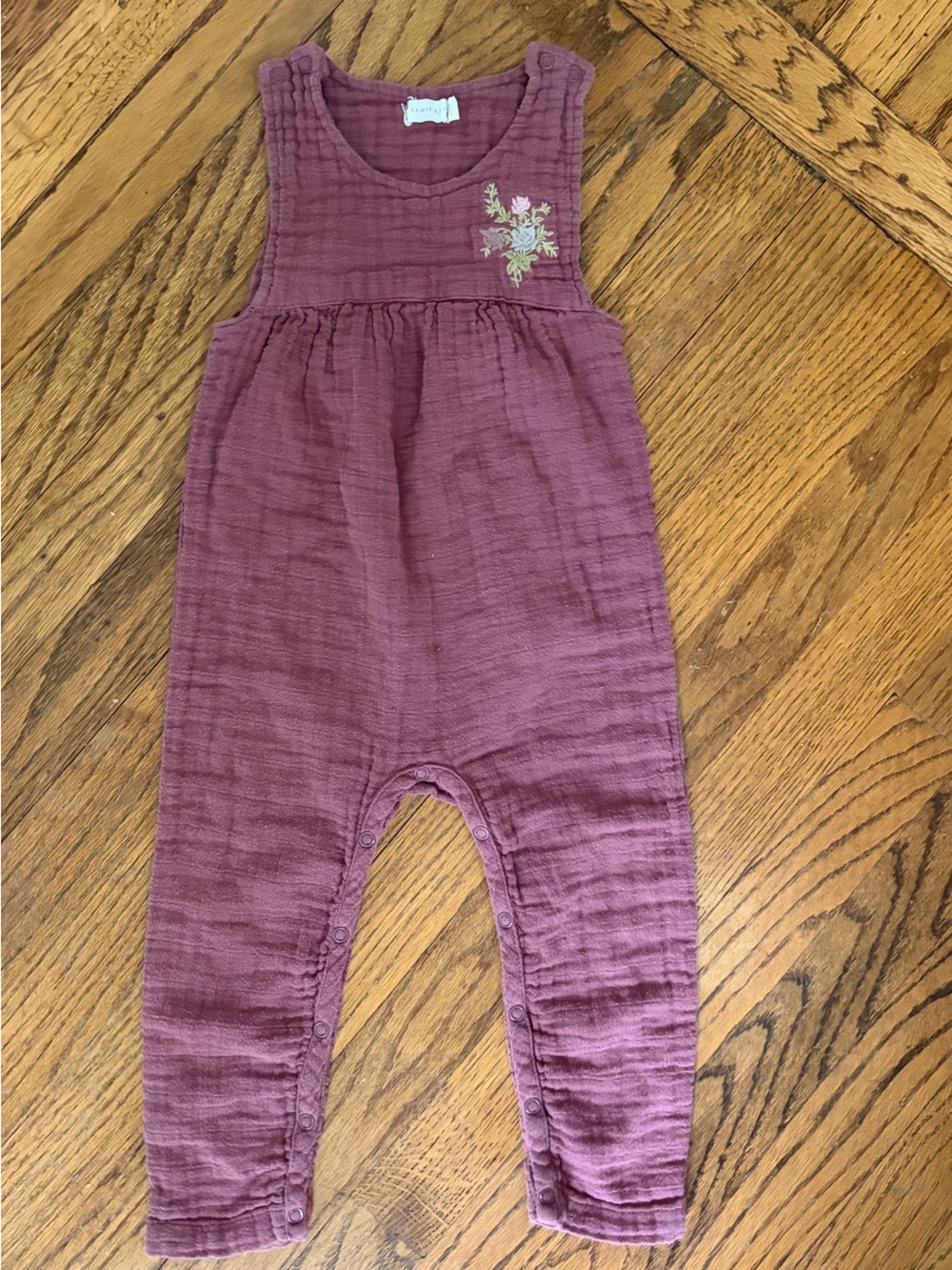 Jamie Kay 2T Mauve Cotton Muslin Romper with Embroidered Floral Detail